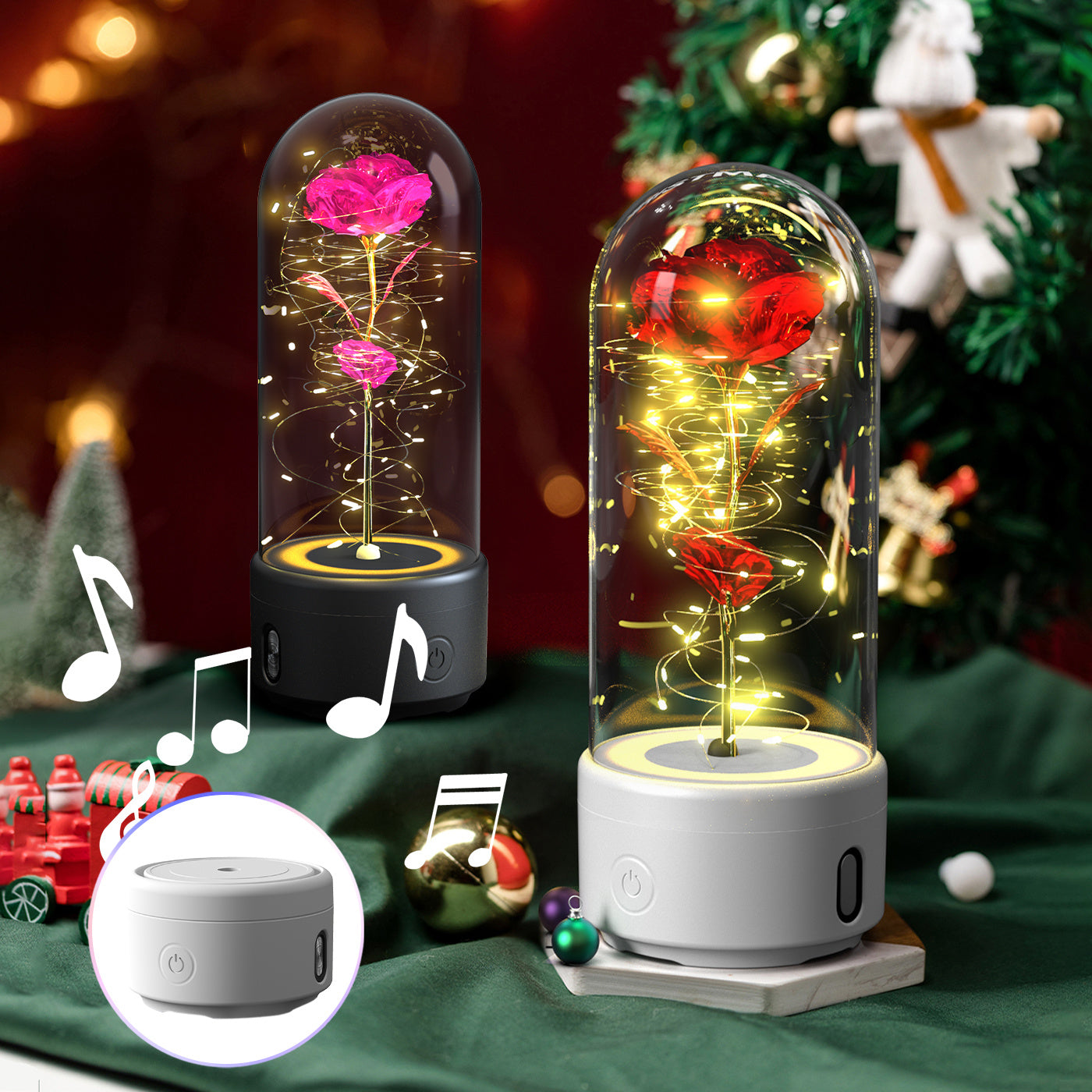 2-in-1 Rose LED Light & Bluetooth Speaker – Valentine's Gift in Glass Cover