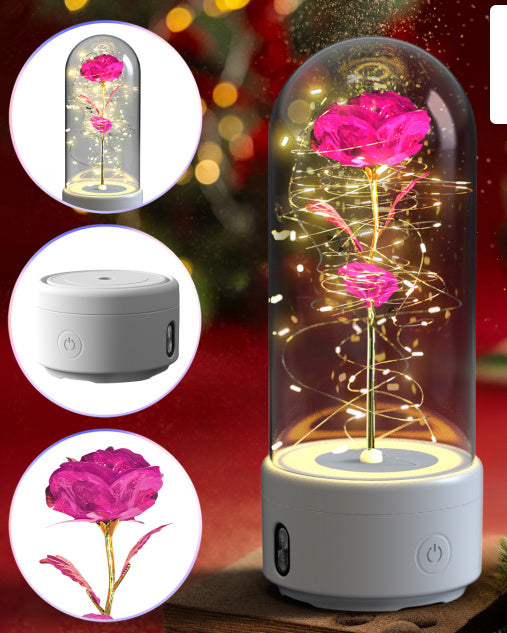 2-in-1 Rose LED Light & Bluetooth Speaker – Valentine's Gift in Glass Cover