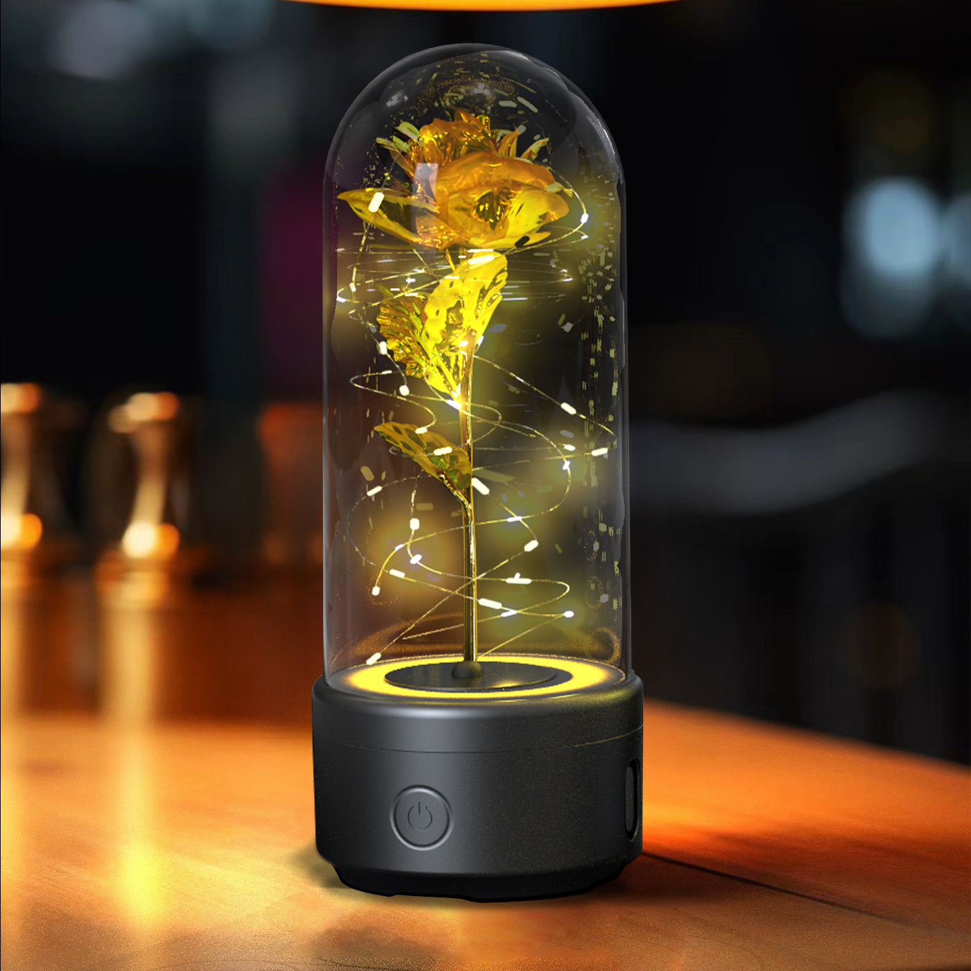 2-in-1 Rose LED Light & Bluetooth Speaker – Valentine's Gift in Glass Cover