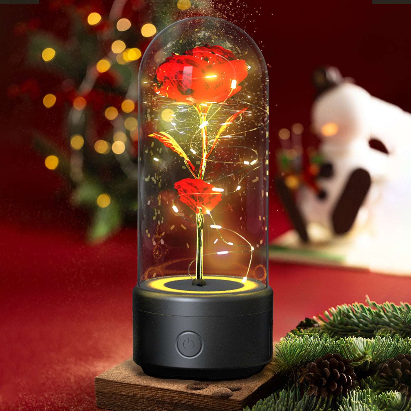 2-in-1 Rose LED Light & Bluetooth Speaker – Valentine's Gift in Glass Cover