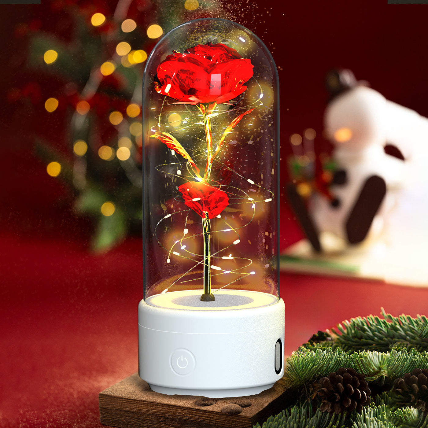 2-in-1 Rose LED Light & Bluetooth Speaker – Valentine's Gift in Glass Cover