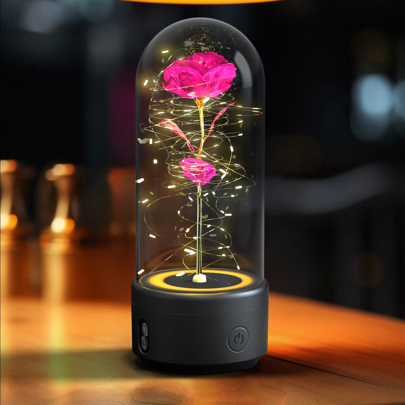 2-in-1 Rose LED Light & Bluetooth Speaker – Valentine's Gift in Glass Cover