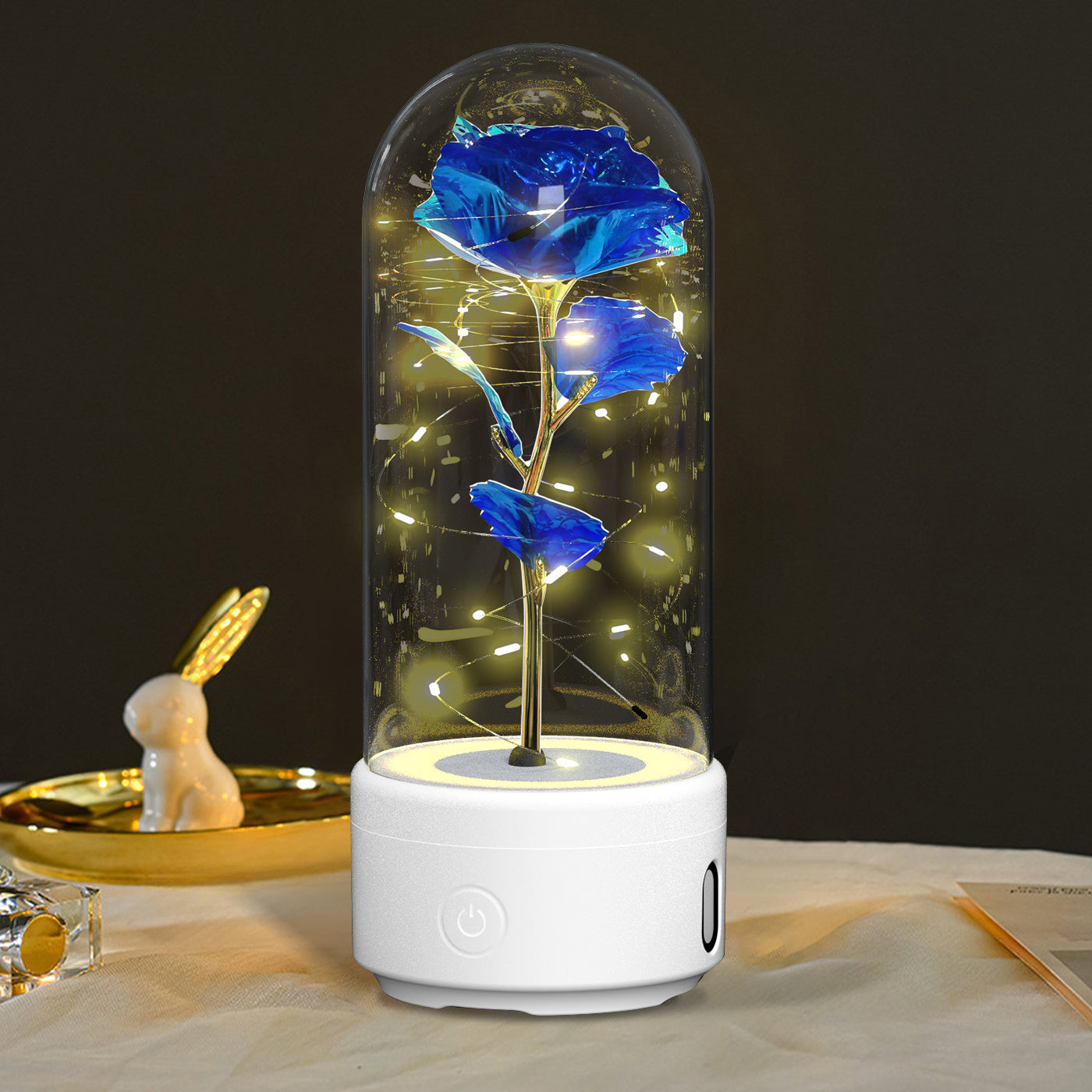 2-in-1 Rose LED Light & Bluetooth Speaker – Valentine's Gift in Glass Cover