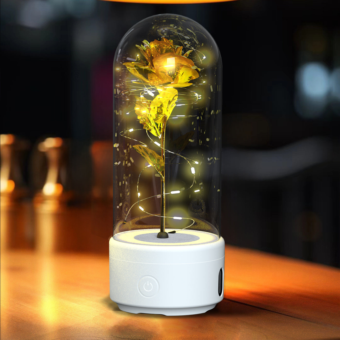 2-in-1 Rose LED Light & Bluetooth Speaker – Valentine's Gift in Glass Cover